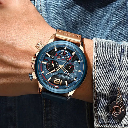 Fashion Watch Man Luxury Chronograph Sport Mens Watches Quartz Wristwatches Leather Male Waterproof Clock Relogio Masculino