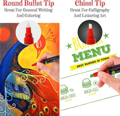 Liquid Chalk Markers Set - 30 Washable Vibrant Colors with Reversible Tip for Window Art