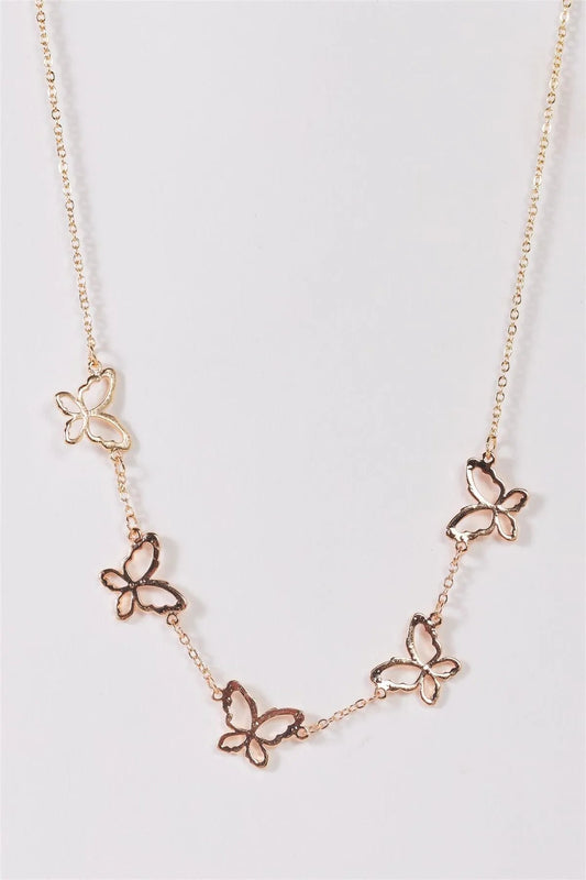 Gold Thin Chain Laser Cut Butterfly Charms Necklace