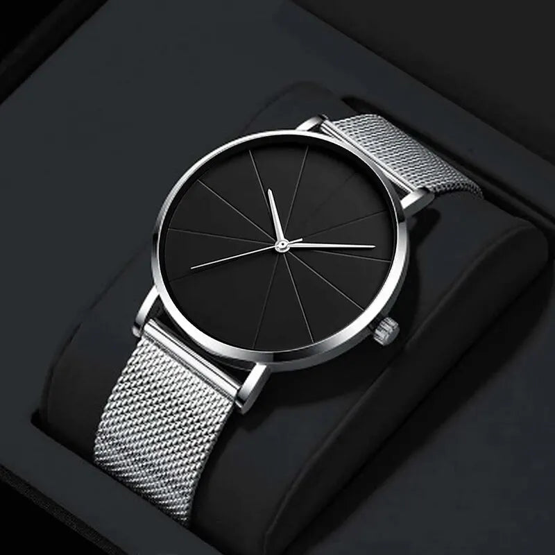 Mens Fashion Business Quartz Wristwatch Fashion Calendar Men Watch Mesh Belt Men Luxury Silver Bracelet Watches