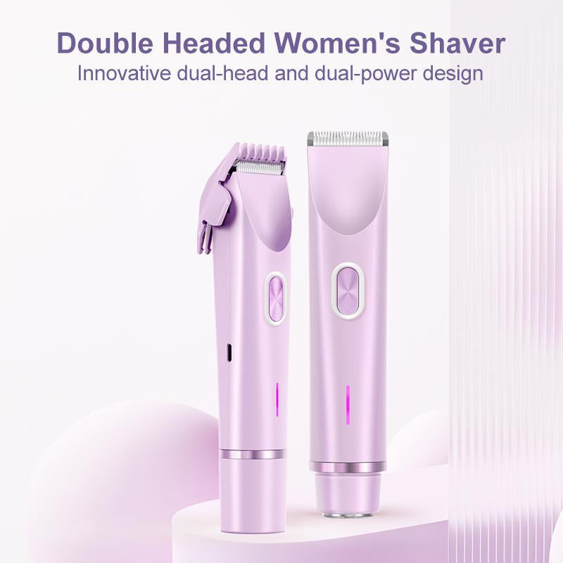2 in 1 Electric Bikini Trimmer for Women - Dual-Head Electric Razors for Body & Facial Hair Removal, Waterproof Wet & Dry Use, Ideal Gift for Women Pink Stainless Steel