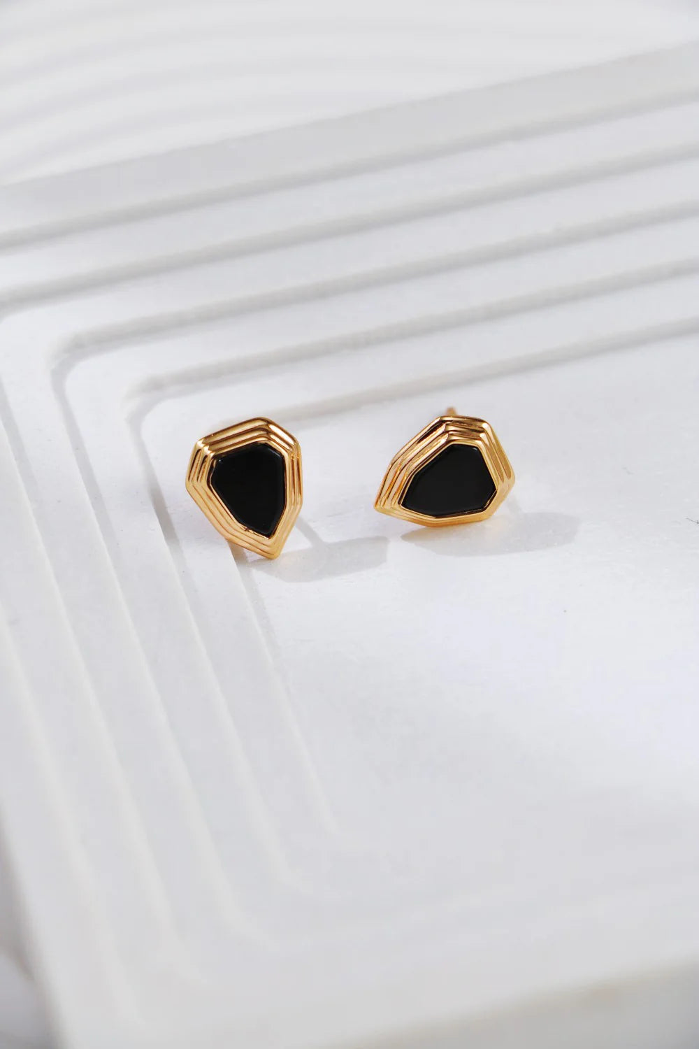 Black Onyx Shield Stud Earrings