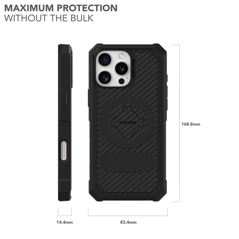 ROKFORM iPhone 16 Pro Max Rugged Case with Polycarbonate Shell, Textured Grips, Military-Grade Protection, RokLock Twist Lock Technology, and Enhanced Magnetic Mounting