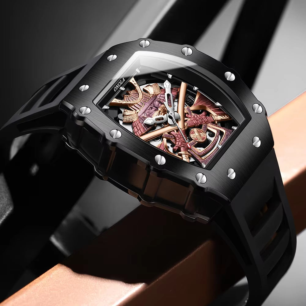 Automatic Movement Mechanical Watches for Men Fashion Black-Warrior Hollow High Quality Waterproof Mens Watch Reloj Hombre