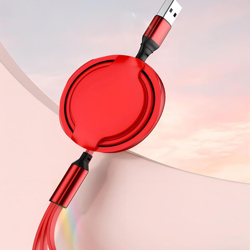 3-in-1 Telescopic USB Type-C Charger Cable, 120W Fast Charging Retractable Data Cable for iPhone and Android Devices, Electronics Accessories, Red