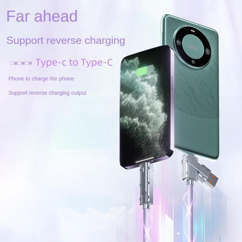 4-In-1 Multi-Function Data Cable, PD100W Charging, Dual Type-C 27W Fast Charging Data Cable, Type-C Upgrade Chip Supports Mobile Phones to Charge Mobile Phones, USB Fast Charging, Cellphone