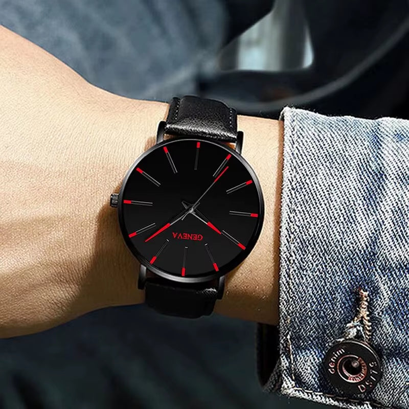 3Pcs Set Fashion Mens Watches Luxury Casual Leather Quartz Wristwatch Men Business Sports Wrist Watch Bracelet Necklace Set