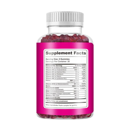 ABOK Biotin Gummies - 5000 mcg Biotin with Vitamin B Complex, Collagen, and Keratin for Healthy Hair, Skin, and Nails - 60 Count