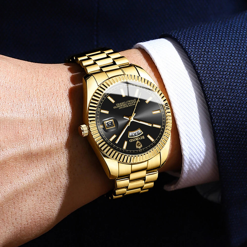 Mens Quartz Watch Top Brand Sports Quartz Mens Watches Stainless Steel Waterproof Date Week Wristwatch Men Relogio