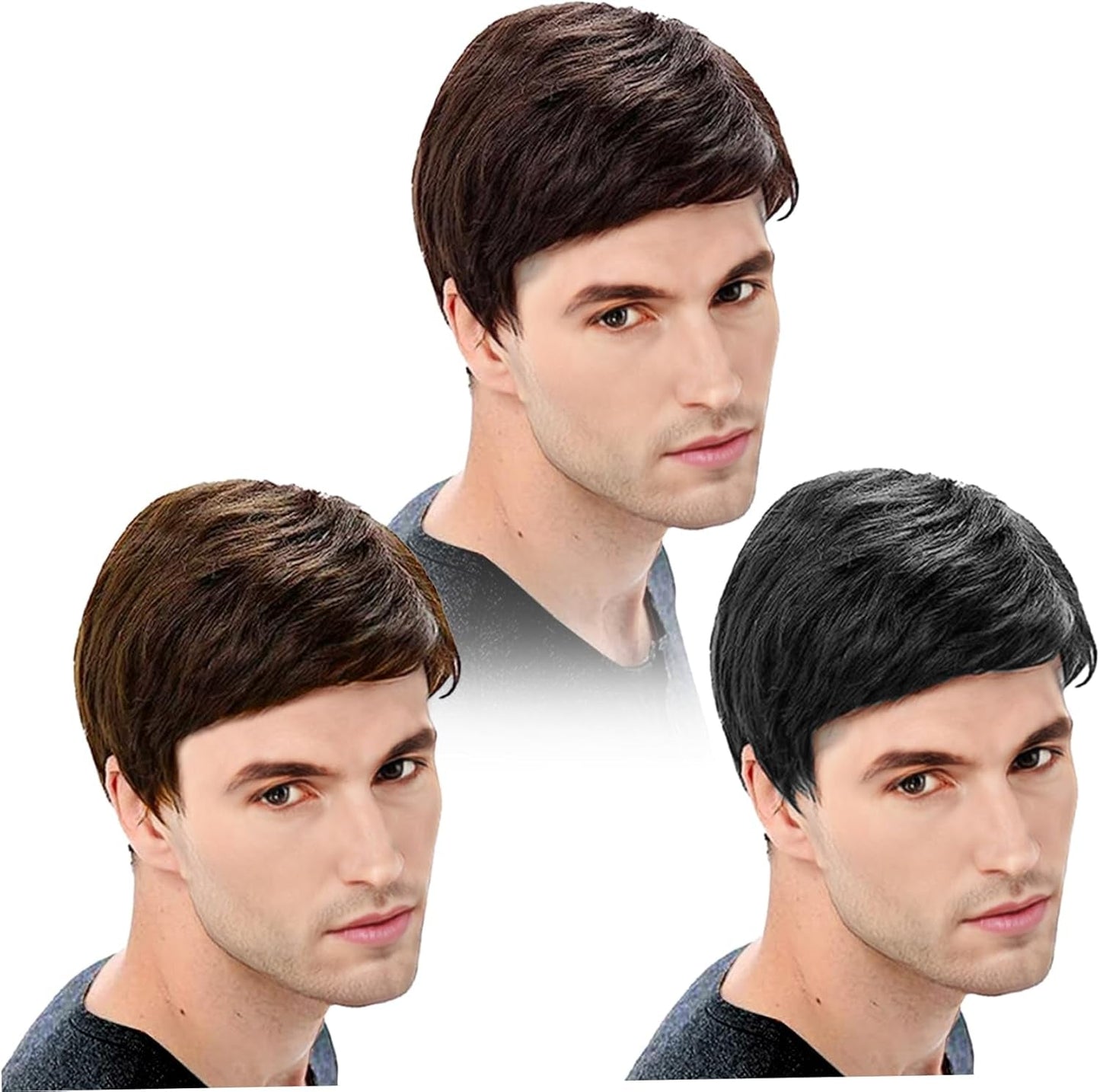 Mens Wig Straight Breathable Adjustable Mens Wigs Realistic Natural Short Hair Wig Replacement Male Wig for Cosplay Costume Dark Brown