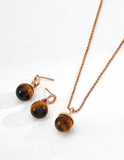 Round Tiger'S Eye Earrings
