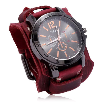 2025 Mens Quartz Wristwatch Fashion Cowhide Watchband Vintage Punk Big round Watches Men Wide Genuine Leather Bracelets Clock