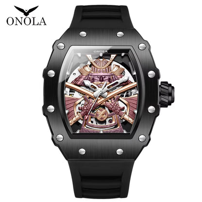 Automatic Movement Mechanical Watches for Men Fashion Black-Warrior Hollow High Quality Waterproof Mens Watch Reloj Hombre