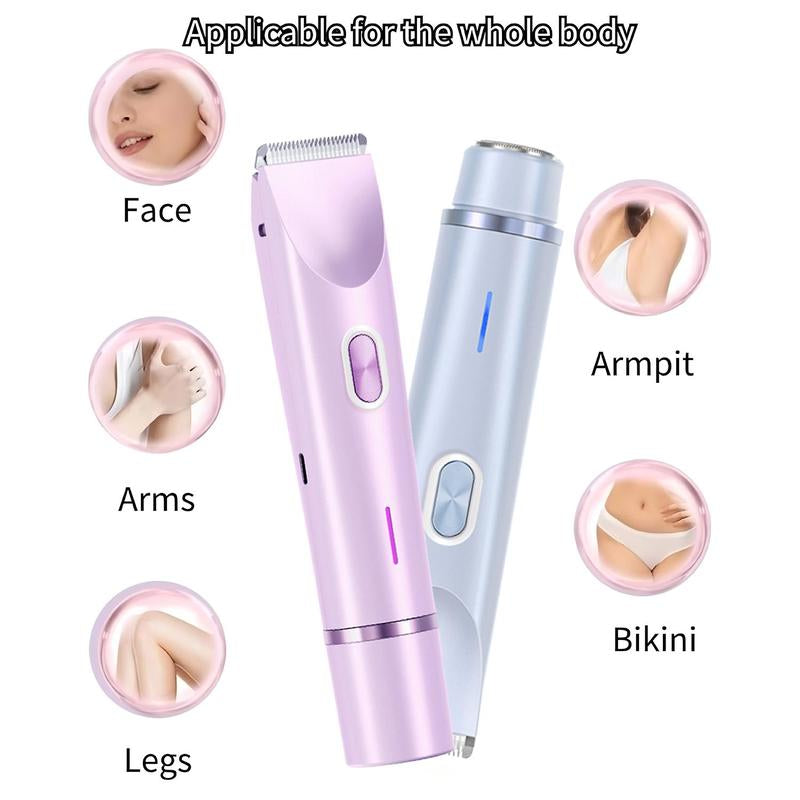 2 in 1 Electric Bikini Trimmer for Women - Dual-Head Electric Razors for Body & Facial Hair Removal, Waterproof Wet & Dry Use, Ideal Gift for Women Pink Stainless Steel