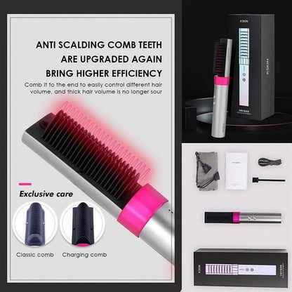K-SKIN Pro Ionic Straightening Brush & Curler - 30S Fast Heat, 6000W Negative Ion & Wireless Charging, 6-Temp 150°F-200°F with Anti-Scald Teeth, Salon 3-Minute Styling + Fragrance Diffuser for Hydrated Silk Hair