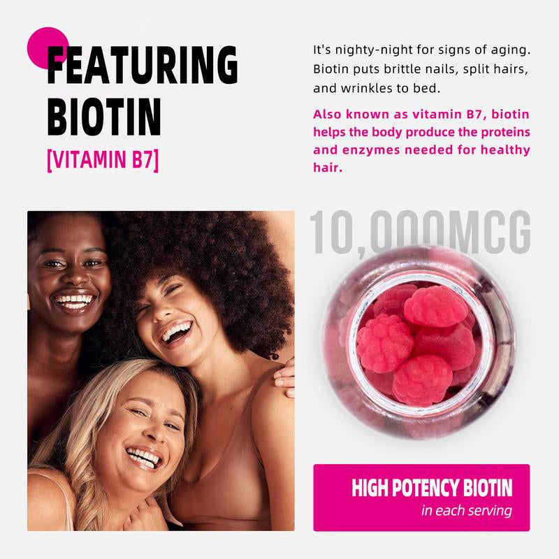 ABOK Biotin Gummies - 5000 mcg Biotin with Vitamin B Complex, Collagen, and Keratin for Healthy Hair, Skin, and Nails - 60 Count