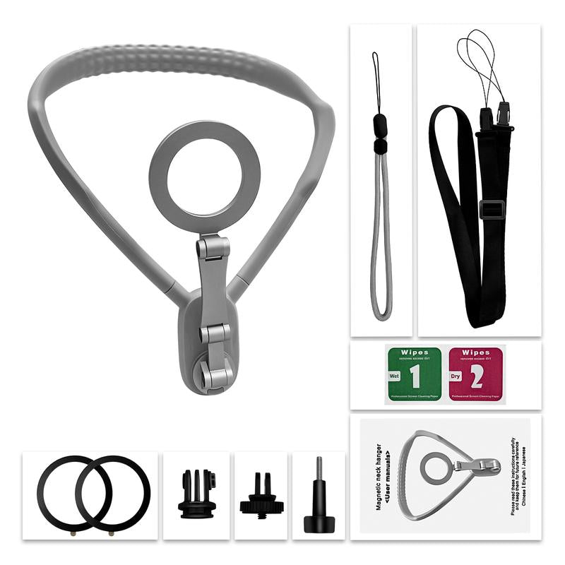 Magnetic Neck Mount for Smartphones and Action Cameras - Hands-Free POV/Vlog Holder with Chest Strap for iPhone 16/15/14/13 and Android Devices
