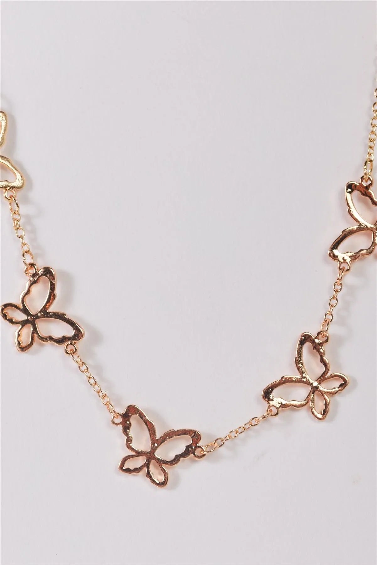 Gold Thin Chain Laser Cut Butterfly Charms Necklace