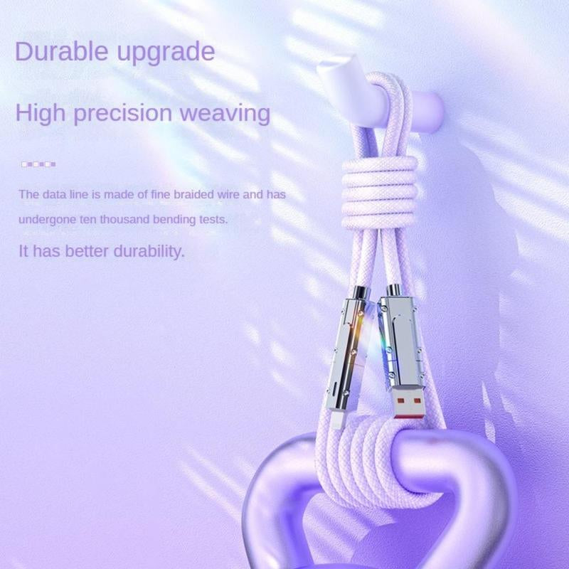 4-In-1 Multi-Function Data Cable, PD100W Charging, Dual Type-C 27W Fast Charging Data Cable, Type-C Upgrade Chip Supports Mobile Phones to Charge Mobile Phones, USB Fast Charging, Cellphone