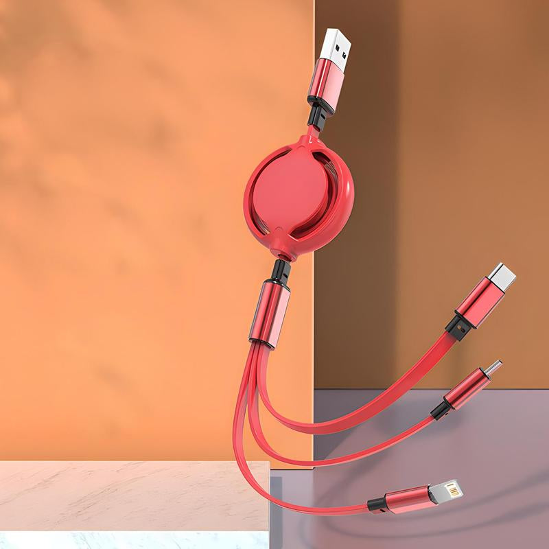 3-in-1 Telescopic USB Type-C Charger Cable, 120W Fast Charging Retractable Data Cable for iPhone and Android Devices, Electronics Accessories, Red