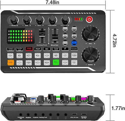 F998 Wireless Live Broadcast Device and Audio Mixer Set for Computers and Smartphones, Including Microphone and Sound Control Equipment