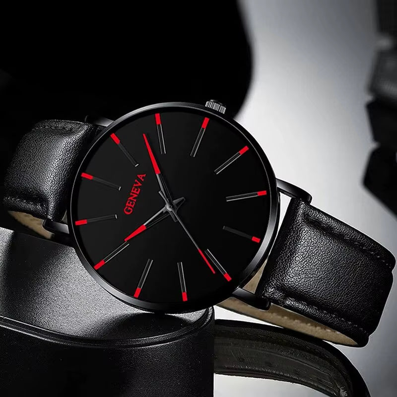 3Pcs Set Fashion Mens Watches Luxury Casual Leather Quartz Wristwatch Men Business Sports Wrist Watch Bracelet Necklace Set