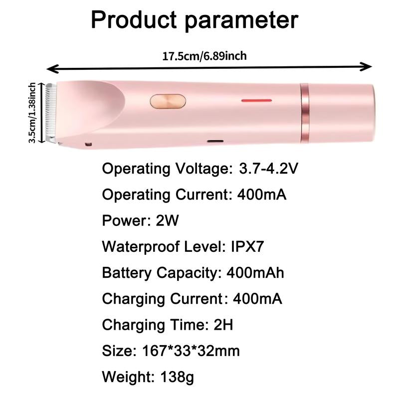 2 in 1 Electric Bikini Trimmer for Women - Dual-Head Electric Razors for Body & Facial Hair Removal, Waterproof Wet & Dry Use, Ideal Gift for Women Pink Stainless Steel