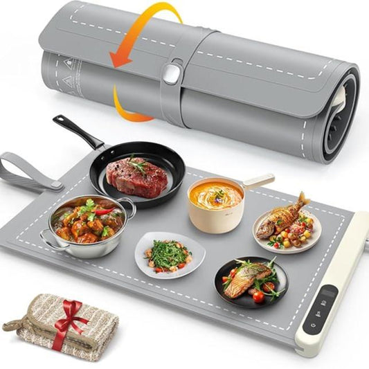 Enhanced Food Warming Mat with 6 Temperature Settings and 6-Hour Timer, Full Surface Heating, Portable Silicone Warmer for Holiday Events and Buffets
