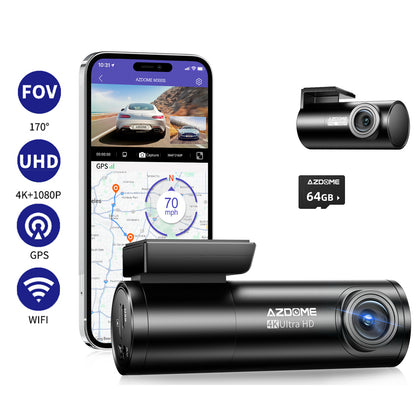 AZDOME 4K+1080P Dual Dashcam 5Gwifi GPS Front and Rear Recorder Camera Free Card
