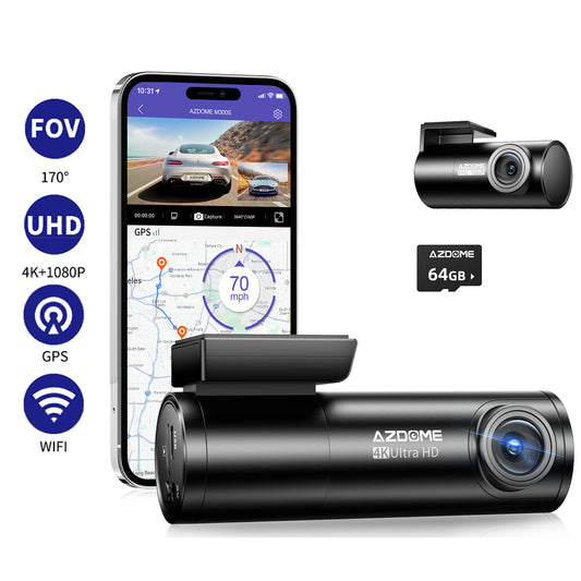 AZDOME 4K+1080P Dual Dashcam 5Gwifi GPS Front and Rear Recorder Camera Free Card