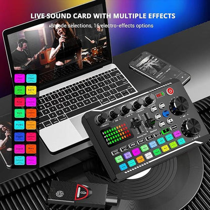 F998 Wireless Live Broadcast Device and Audio Mixer Set for Computers and Smartphones, Including Microphone and Sound Control Equipment