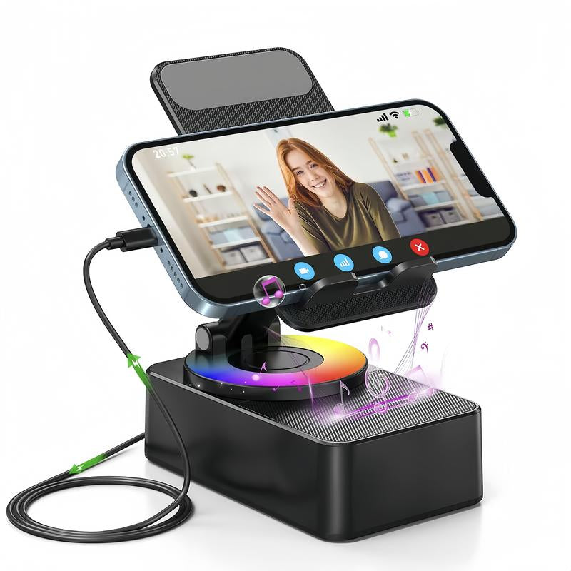 Wireless Bluetooth Speaker with Power Bank and 5-in-1 Phone Holder, Emergency Charging, Bluetooth 5.0, FM Radio, Enhanced Bass, and Call Functionality for Kitchen, Gym, Outdoor, Travel, and Parties