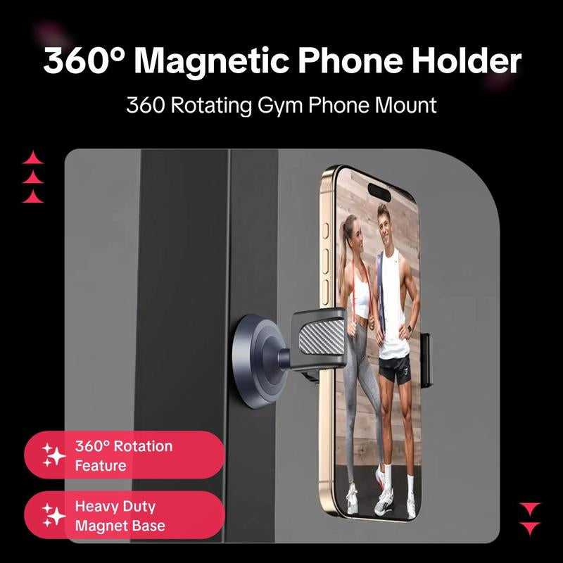 360-Degree Rotating Magnetic Phone Holder Mount for Gym - Universal Base for All Cellphones and Accessories