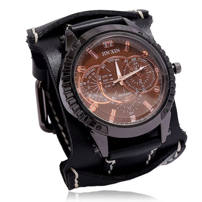 2025 Mens Quartz Wristwatch Fashion Cowhide Watchband Vintage Punk Big round Watches Men Wide Genuine Leather Bracelets Clock