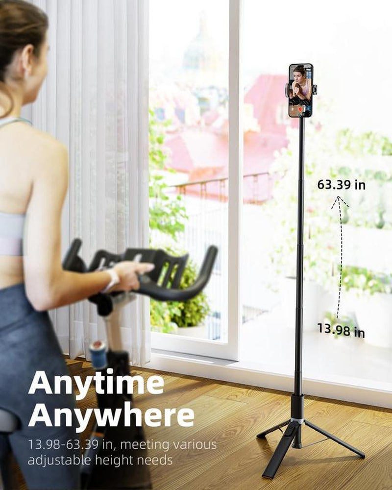Extendable 63'' Selfie Stick Tripod with Bluetooth Remote - Lightweight, Foldable, and Compatible with All Smartphones - Ideal for Travel and iPhone Accessories