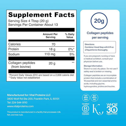 2025 Best Selling Vital Proteins Grass Fed Collagen Peptides Powder, Supports Hair, Skin, Nails, Bones, and Joints Health, Hydrolyzed Peptides - Zero Sugar, Unflavored, 9.33Oz