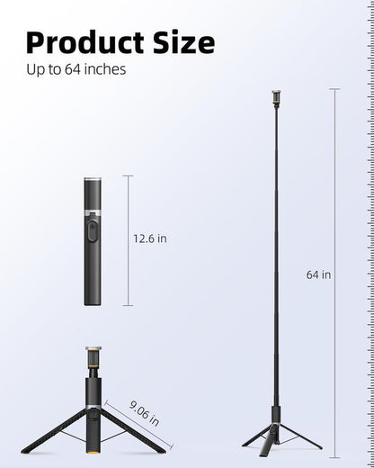 Extendable 63'' Selfie Stick Tripod with Bluetooth Remote - Lightweight, Foldable, and Compatible with All Smartphones - Ideal for Travel and iPhone Accessories