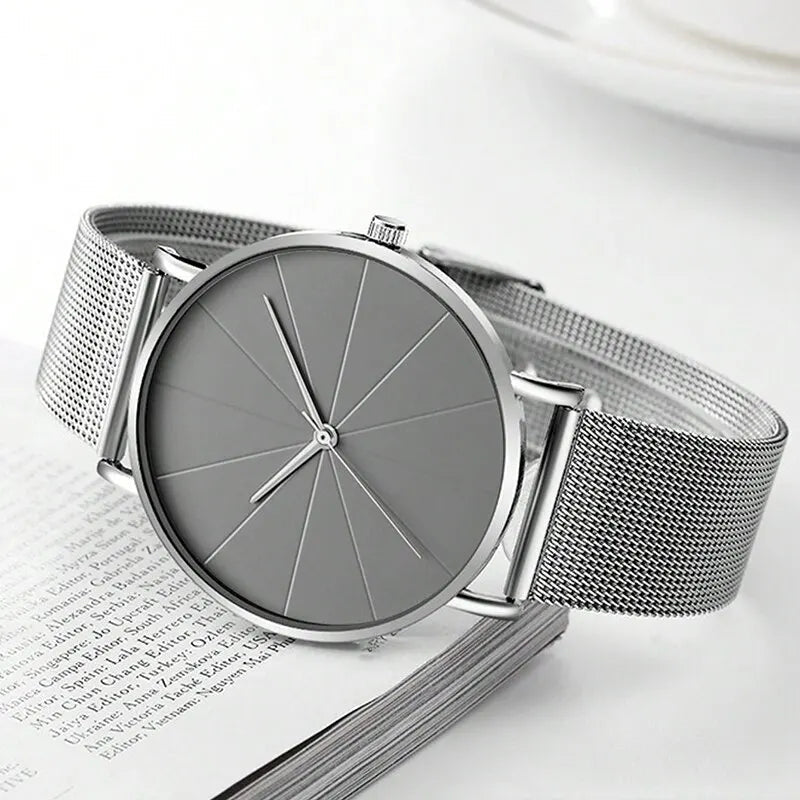 Mens Fashion Business Quartz Wristwatch Fashion Calendar Men Watch Mesh Belt Men Luxury Silver Bracelet Watches