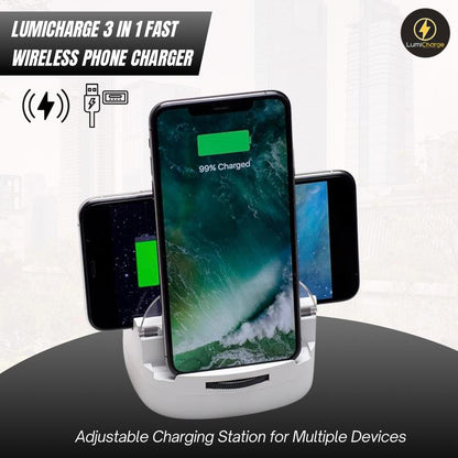 LUMICHARGE 3-in-1 Fast Wireless Charging Station for Multiple Devices - Adjustable Multifunction Charger