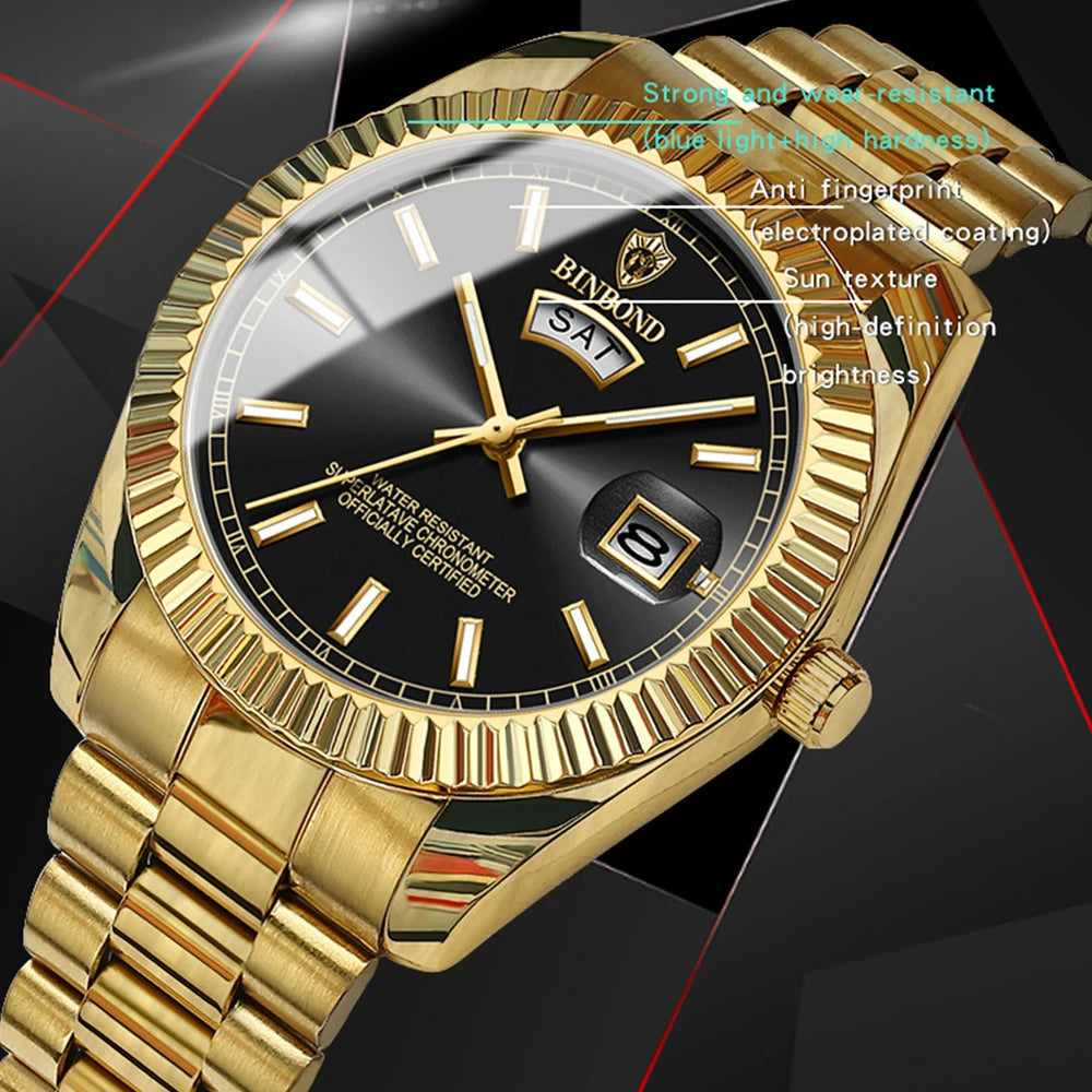 Mens Quartz Watch Top Brand Sports Quartz Mens Watches Stainless Steel Waterproof Date Week Wristwatch Men Relogio