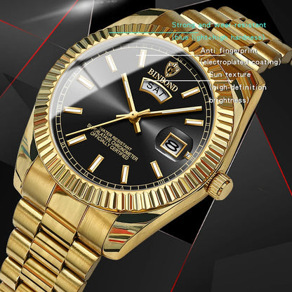 Mens Quartz Watch Top Brand Sports Quartz Mens Watches Stainless Steel Waterproof Date Week Wristwatch Men Relogio