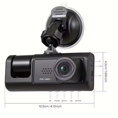 1080P Dash Cam with IR Night Vision 3 Channel Loop Recording 2 IPS Screen Vehicle DVR Video Recorder