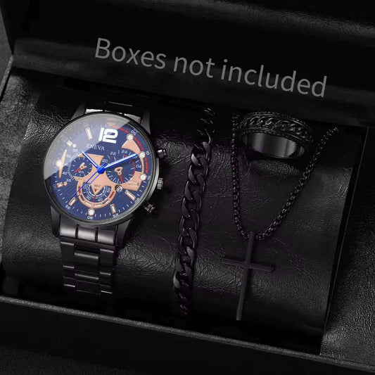 4Pcs/Set Fashion Men Business Watches Analog Quartz Watch for Mens Clock Reloj Hombre（Without Box）