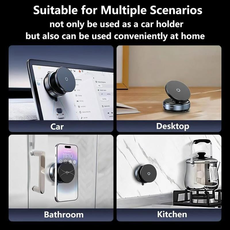 Adjustable 360° Magnetic Vacuum Phone Holder with Suction Cup for MagSafe - Versatile Portable Mount for Car, Makeup, Gym, and Mirror - Compatible with iPhone 11 and Newer Models