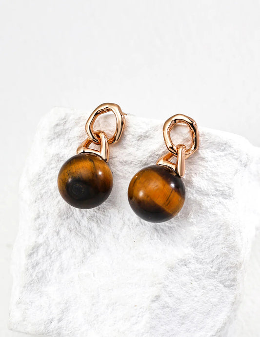 Round Tiger'S Eye Earrings