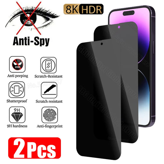 2-Pack Privacy Glass Screen Protectors for iPhone 15, 14, 13, 12, 11 Pro Max, Mini, and Compatible with iPhone X, XS, XR, 7, 8, 6 Plus, SE (2020, 2022) - Anti-Spy Protection
