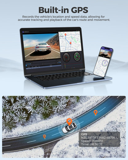 AZDOME 4K+1080P Dual Dashcam 5Gwifi GPS Front and Rear Recorder Camera Free Card