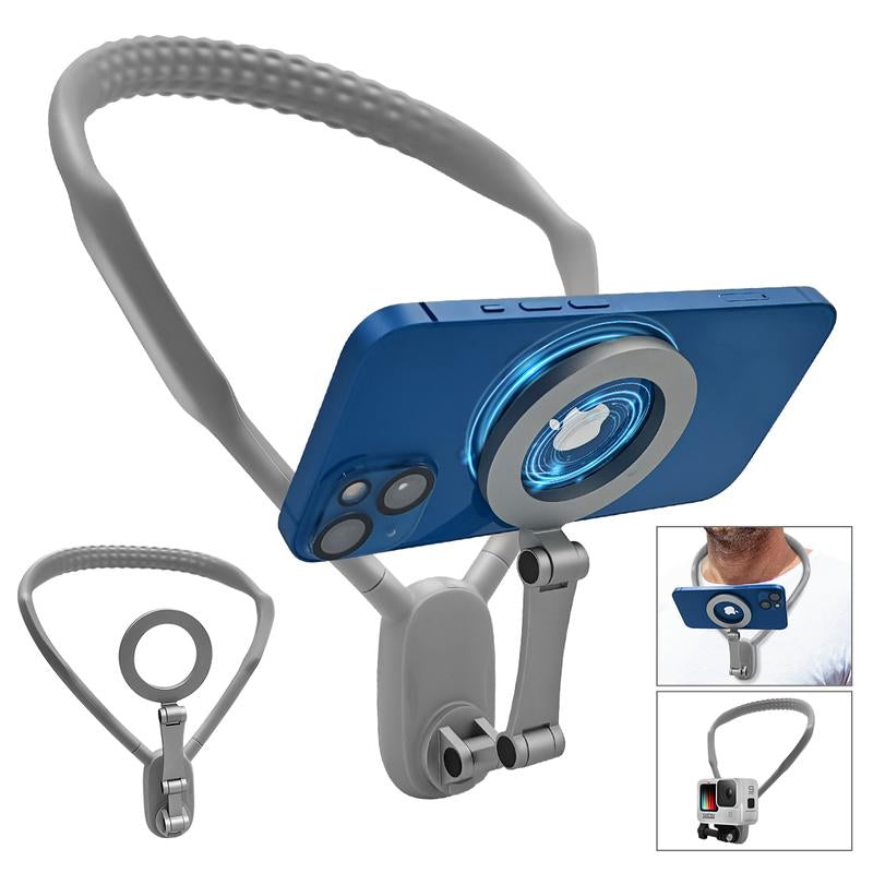 Magnetic Neck Mount for Smartphones and Action Cameras - Hands-Free POV/Vlog Holder with Chest Strap for iPhone 16/15/14/13 and Android Devices