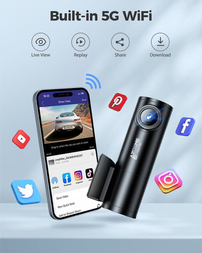 AZDOME 4K+1080P Dual Dashcam 5Gwifi GPS Front and Rear Recorder Camera Free Card