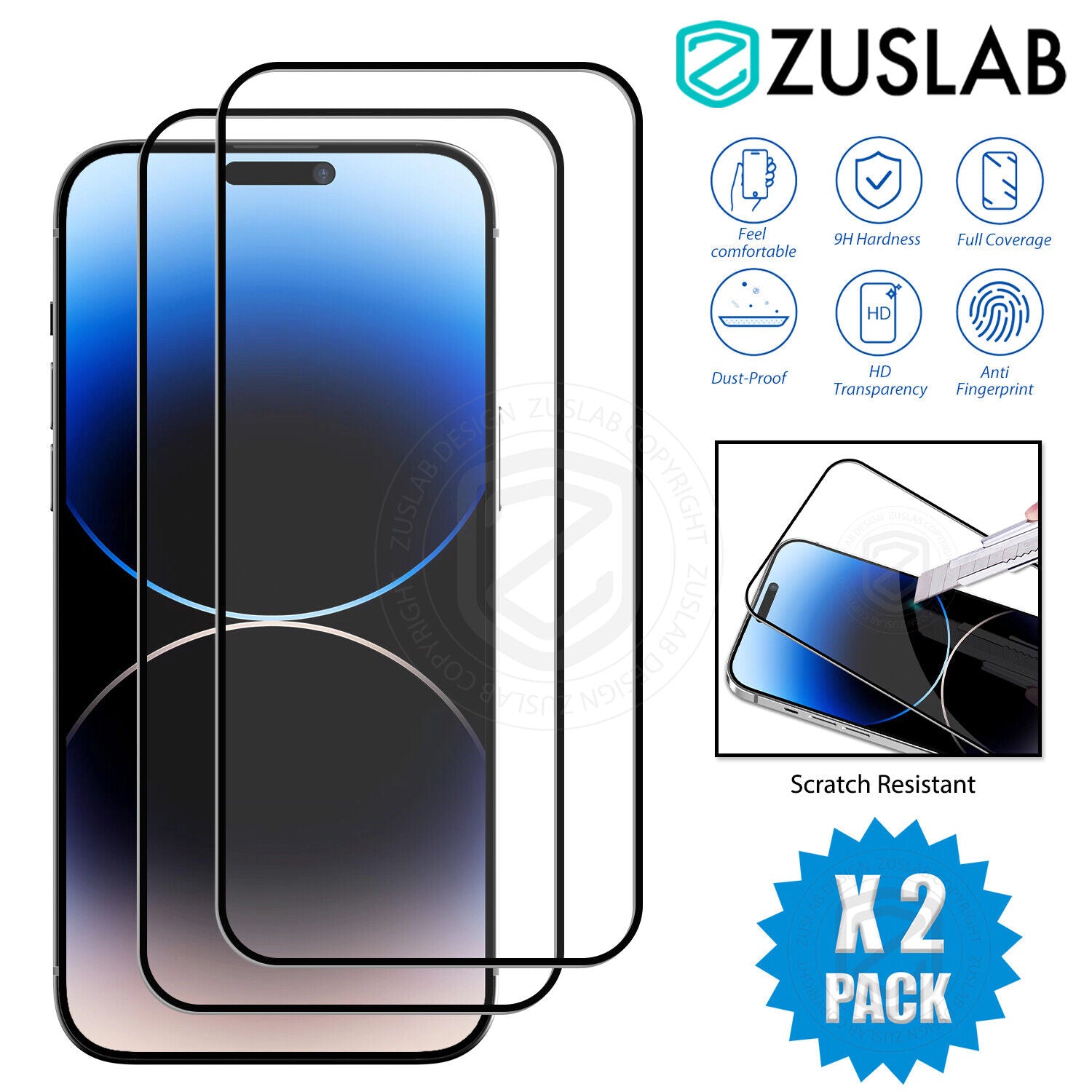 Tempered Glass Screen Protector X2 for iPhone 11, 12, 13, 14, 15, and 16 Pro Max Plus
